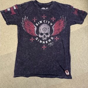 Affliction Sin City Sinners Skull Graphic Men's Cotton T-Shirt Black Red XL